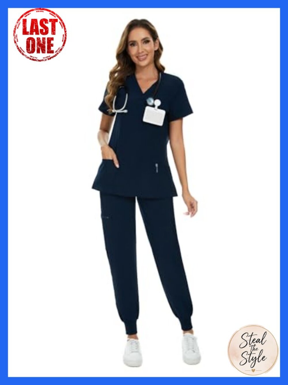 Scrubs for Women Set Stretch V-Neck Top & Jogger Pant 9 Pockets